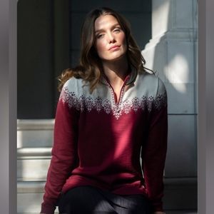 Dale of Norway | Snefrid Sweater 100% Merino Wool Quarter Zip Fair Isle Red